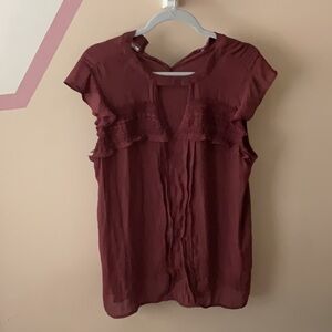 Maurices Red Flutter Sleeve Ruffled Blouse